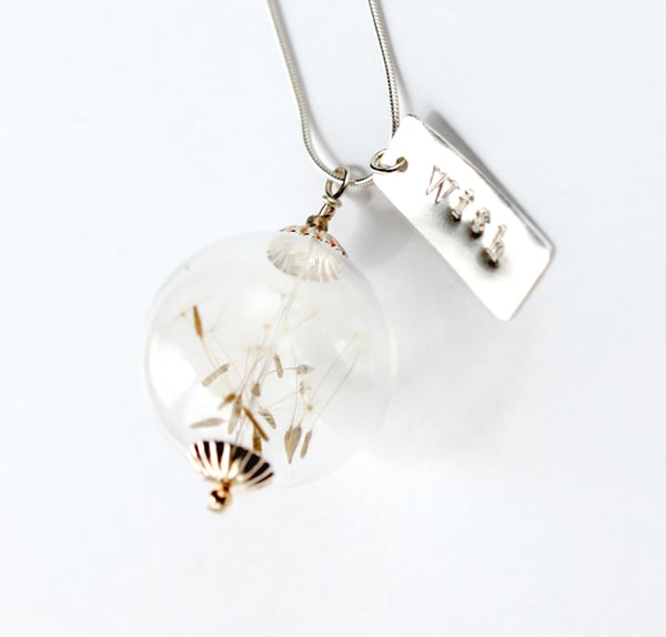 Sterling Silver Dandelion Seed Wish Necklace with Handstamped Charm - Laura Pettifar Designs