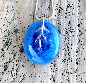 Handmade Blue Fused Glass Pendant Necklace with Bubbles and Sterling Silver - Laura Pettifar Designs