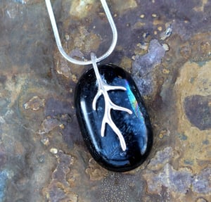 Small Handmade Black / Grey Fused Glass Pendant Necklace with Sterling Silver Bail and Chain - Laura Pettifar Designs
