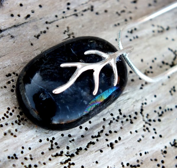 Small Handmade Black / Grey Fused Glass Pendant Necklace with Sterling Silver Bail and Chain - Laura Pettifar Designs