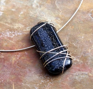 Black Bubble Fused Glass Pendant Necklace with Sterling Silver and a Sterling Silver Chain - Laura Pettifar Designs