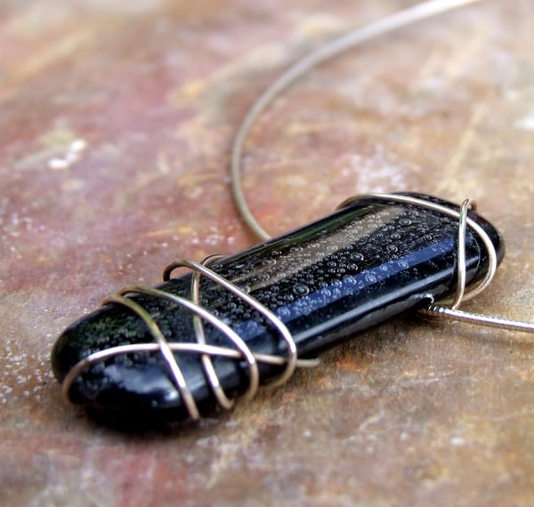 Black Bubble Fused Glass Pendant Necklace with Sterling Silver and a Sterling Silver Chain - Laura Pettifar Designs