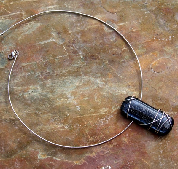 Black Bubble Fused Glass Pendant Necklace with Sterling Silver and a Sterling Silver Chain - Laura Pettifar Designs