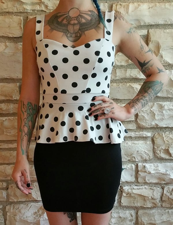 Image of Polka Dot Peplum Dress size xs