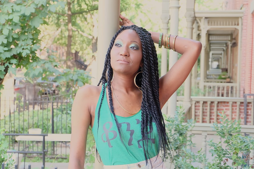 Image of Ethiopia "BEAUTIFUL" Racerback Tank in Green with Charcoal Print