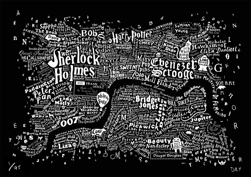 Literary Central London Map (black screenprint)