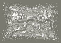 Image 2 of Literary Central London Map (grey screenprint) 