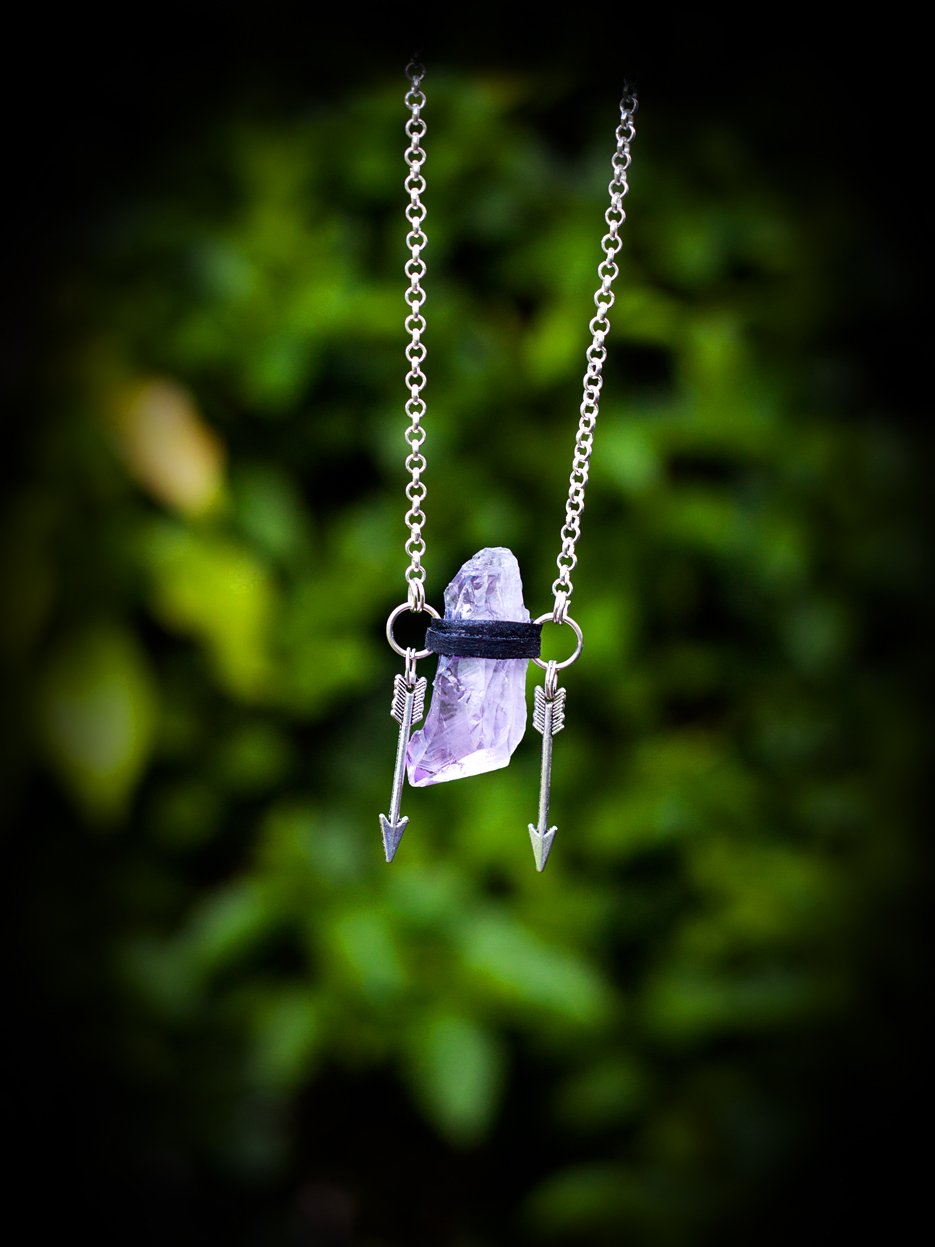 Image of Two Arrows Amethyst Leather Wrap Necklace
