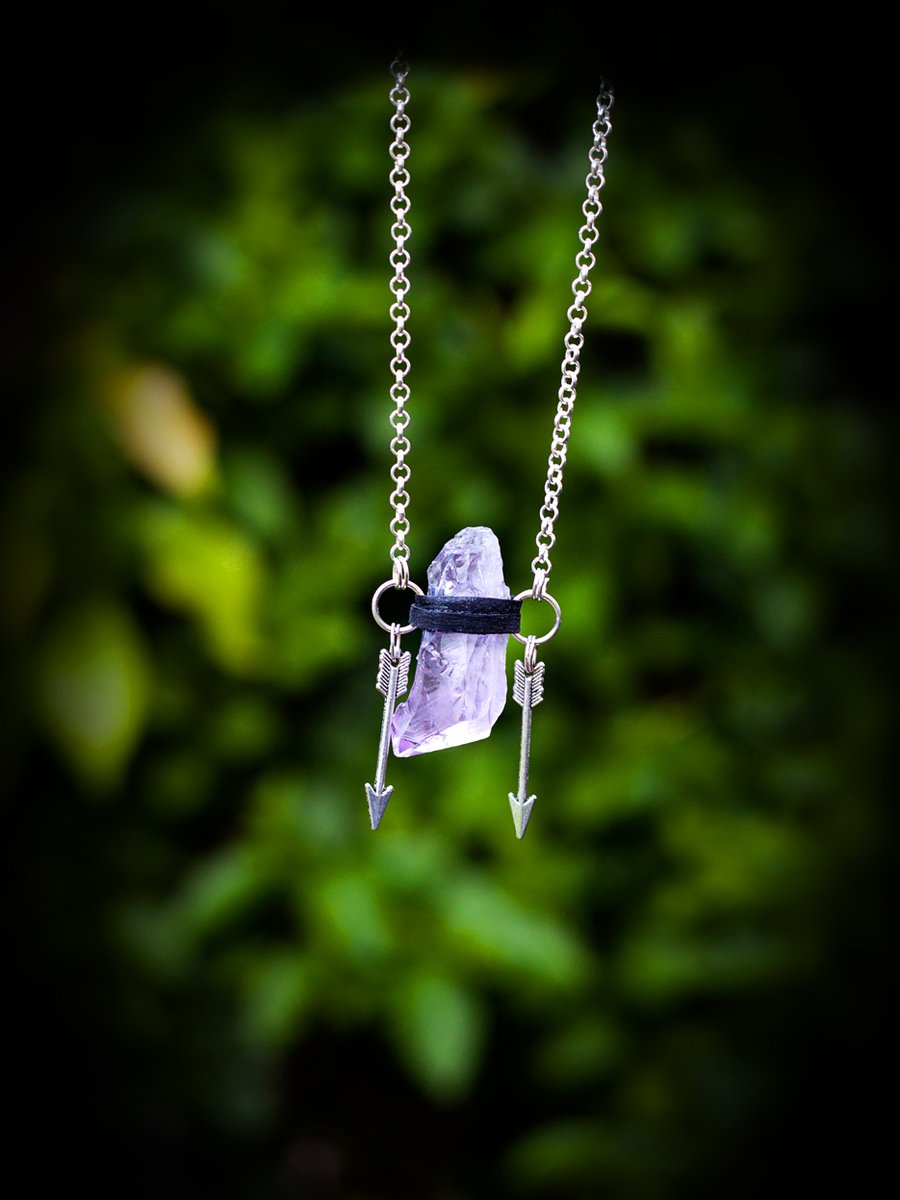 Image of Two Arrows Amethyst Leather Wrap Necklace