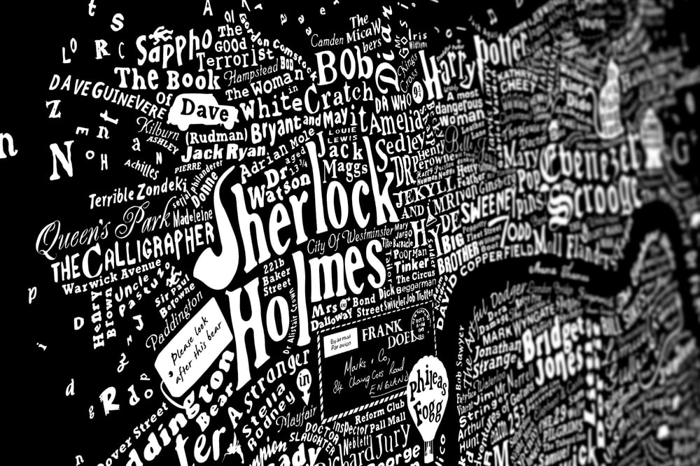 Literary Central London Map (black screenprint)