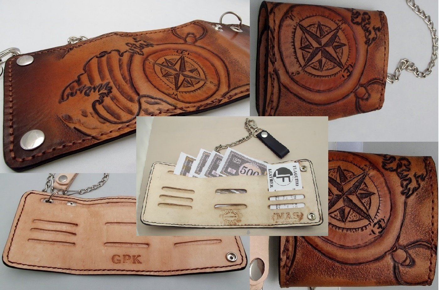 Hand tooled discount leather biker wallets