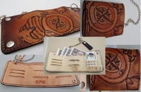 Image 2 of Custom Hand Tooled Leather trifold Wallet. Your image/design or idea. Chain Wallet. Biker Wallet.