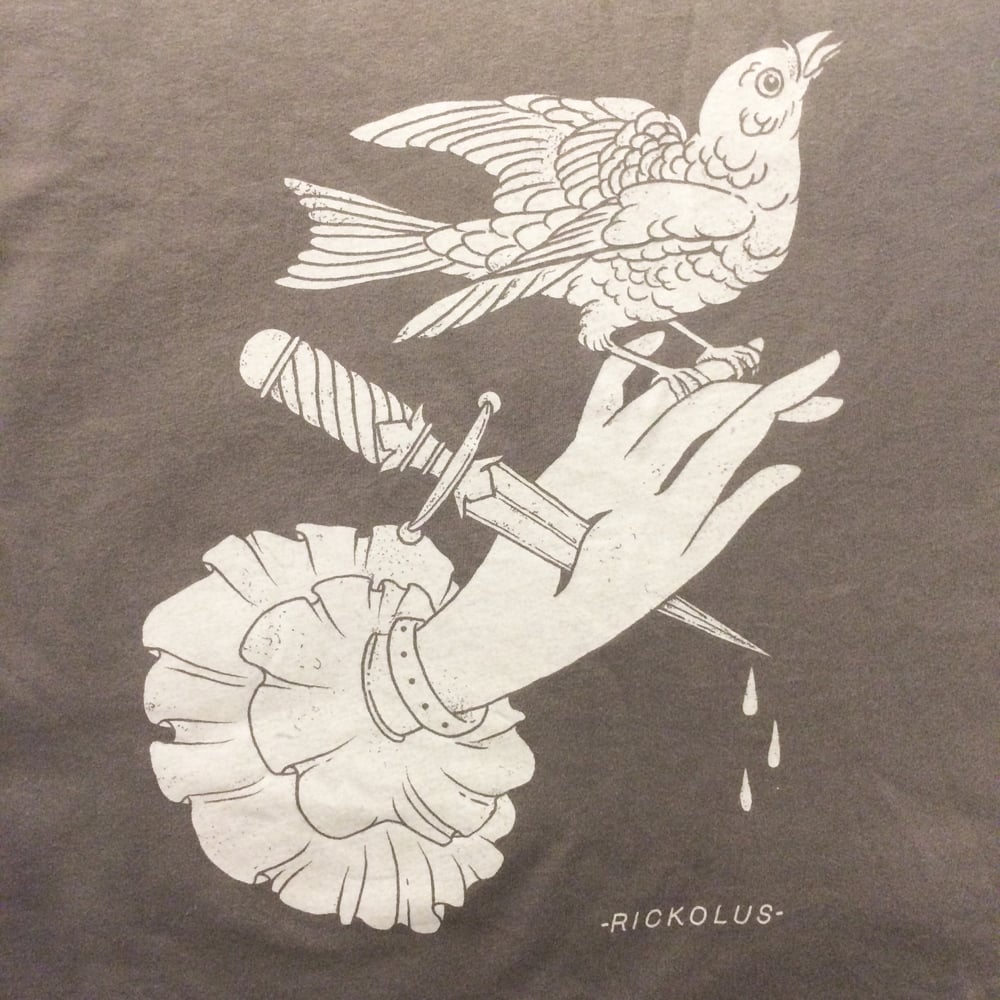 Image of Bird, hand, knife RickoLus tee