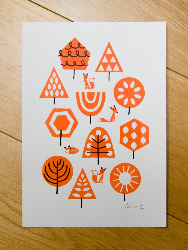 Image of Foxy Forest A4 Screenprint