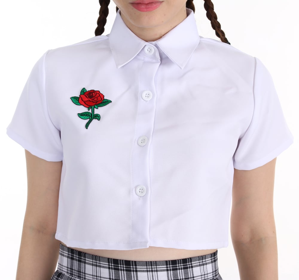 Image of Ready To Post - Rose Collar Crop in White