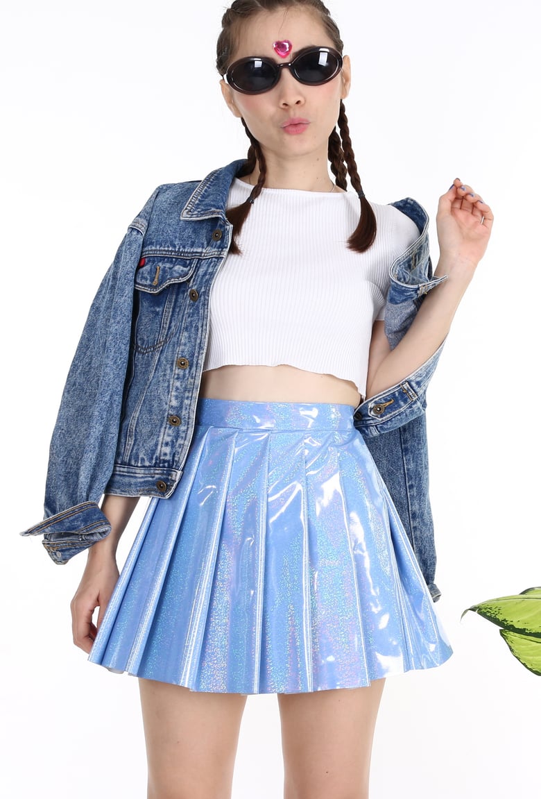 Image of Made To Order - Blue Hologram Pleated Skirt by GFD