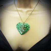 Image 3 of Green Zebra Cameo Resin Heart Pendant - ON SALE - WAS £15 NOW £10
