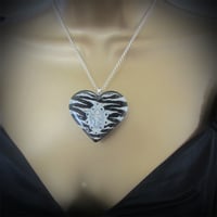 Image 3 of Black/Silver Zebra Cameo Resin Heart Pendant - ON SALE - WAS £15 NOW £10