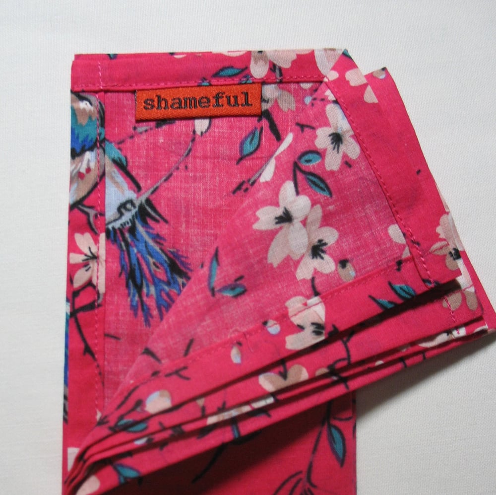 Image of Handkerchief pink with turquoise birds