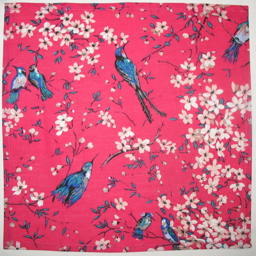 Image of Handkerchief pink with turquoise birds