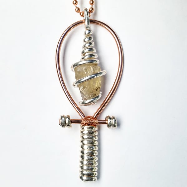 Image of Copper/Silver Electrum Fully Wrapped Sunstone Ankh