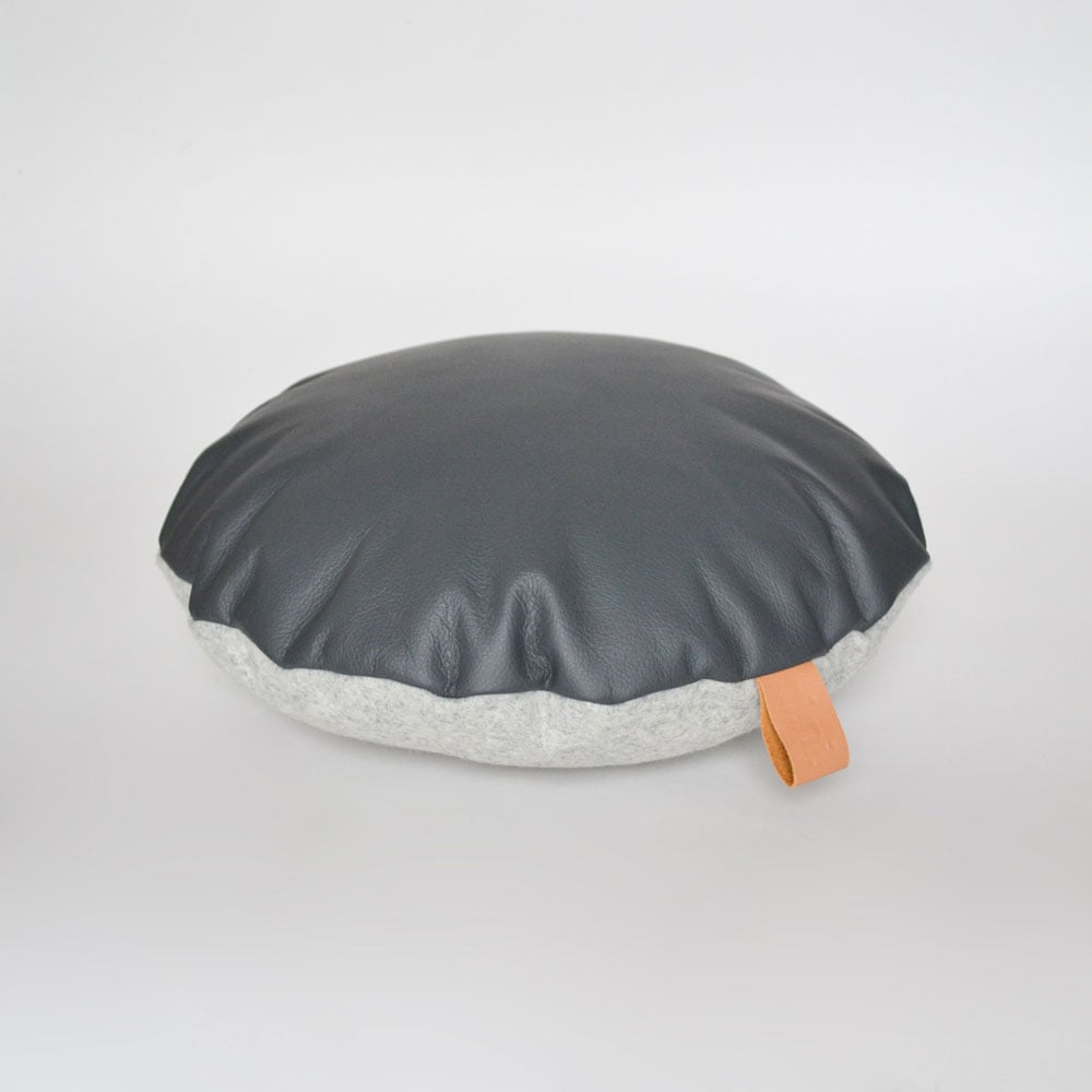 Image of Leather Tab Cushion Cover - Grey Round