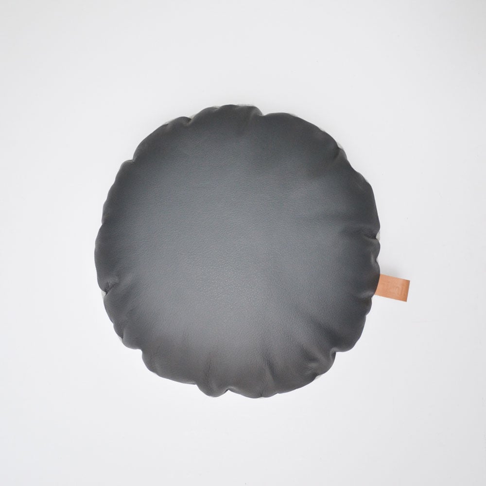 Image of Leather Tab Cushion Cover - Grey Round
