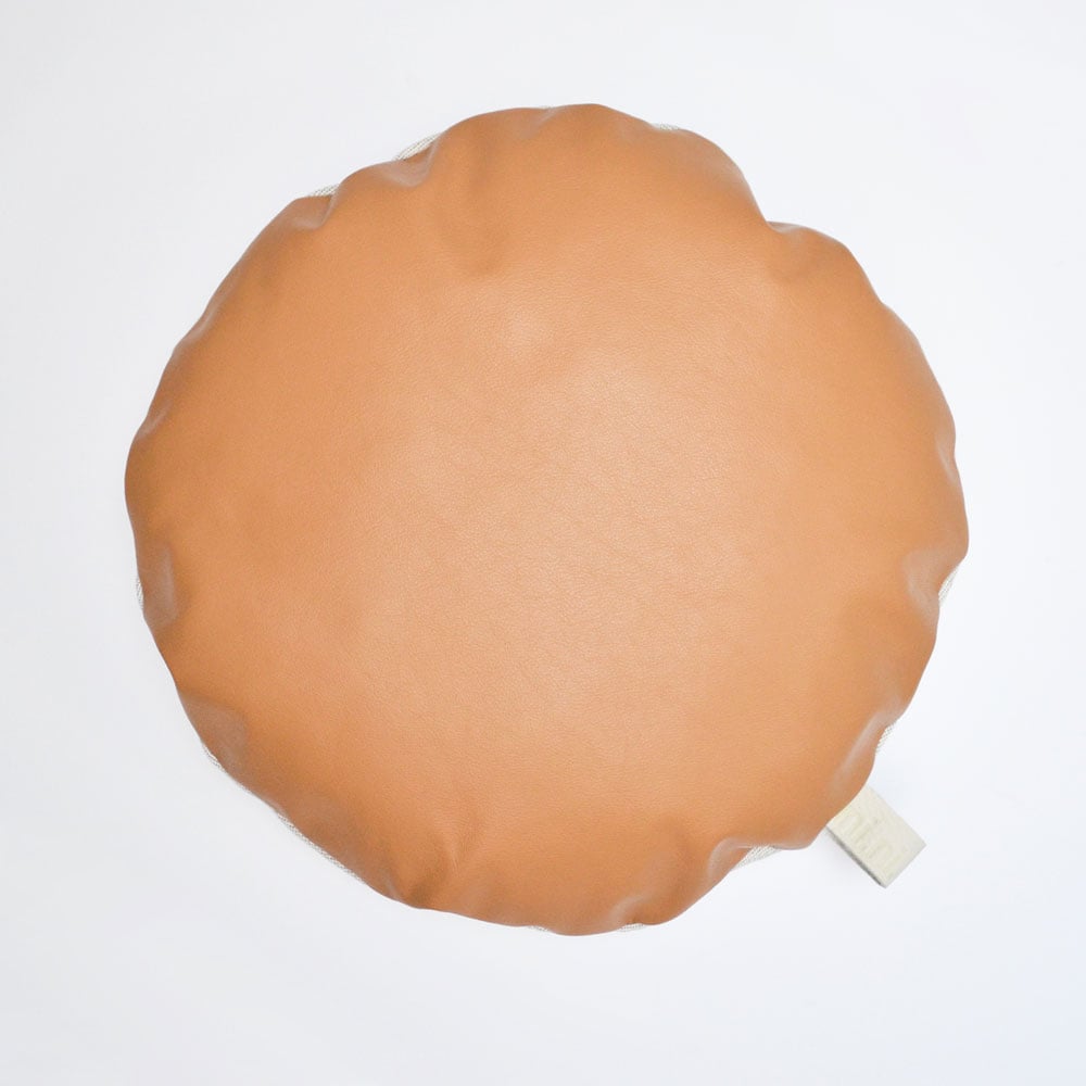 Image of Leather Tab Cushion Cover - Tan Round with Linen