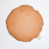 Image 1 of Leather Tab Cushion Cover - Tan Round with Linen