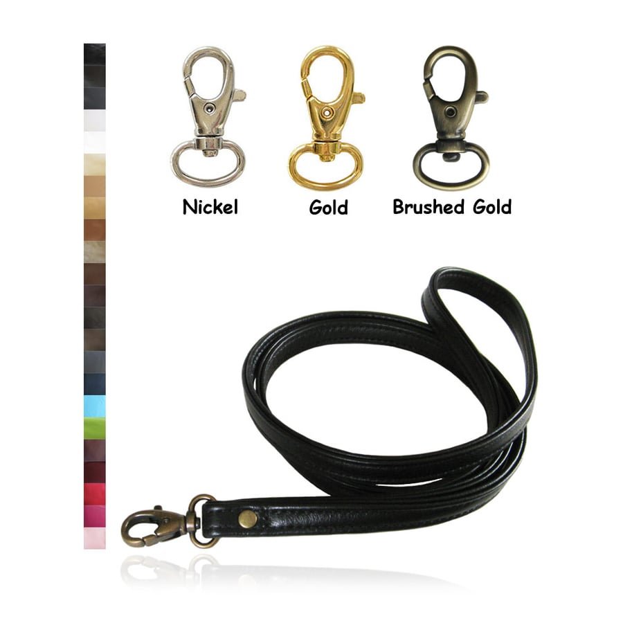 Image of Custom Genuine Leather Lanyard - 1/2" Wide - Choice of 25 Colors & Lobster Clasp / Swivel Hook #8