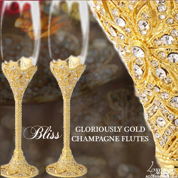 Bliss Gloriously Gold Swarovski Crystal Champagne Flutes