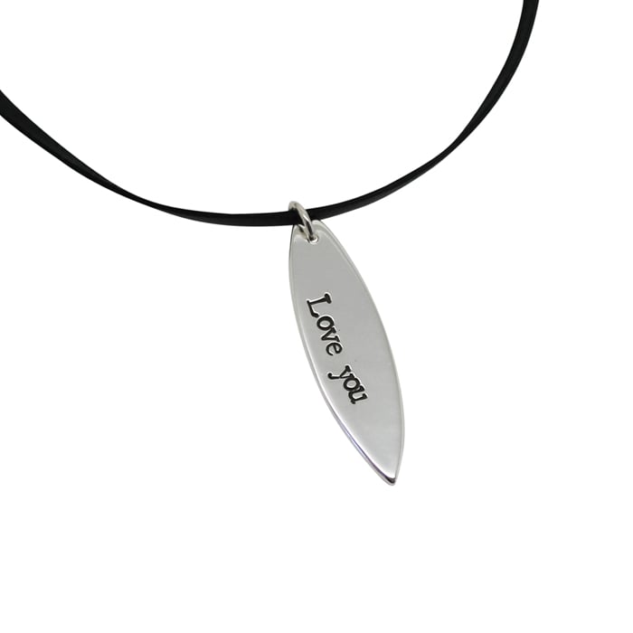 Personalised sterling silver surfboard pendant H&J