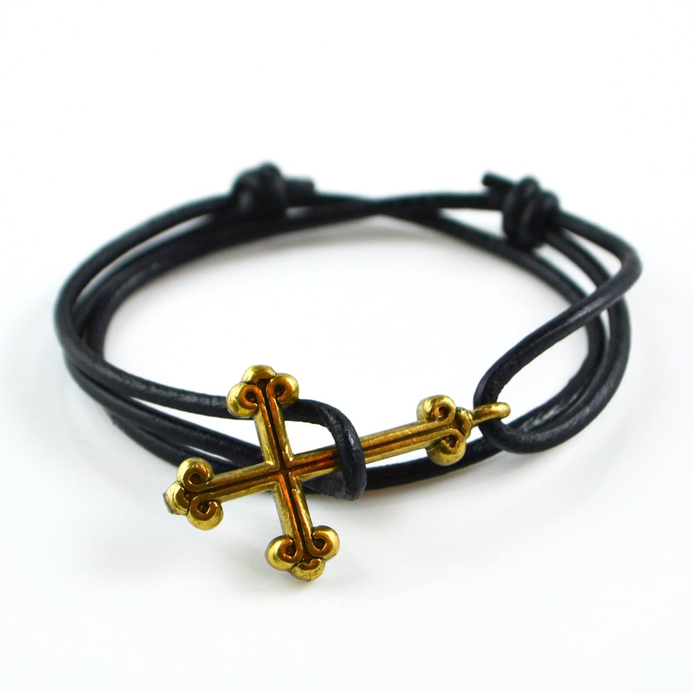 Image of Gothic Cross Leather Bracelet