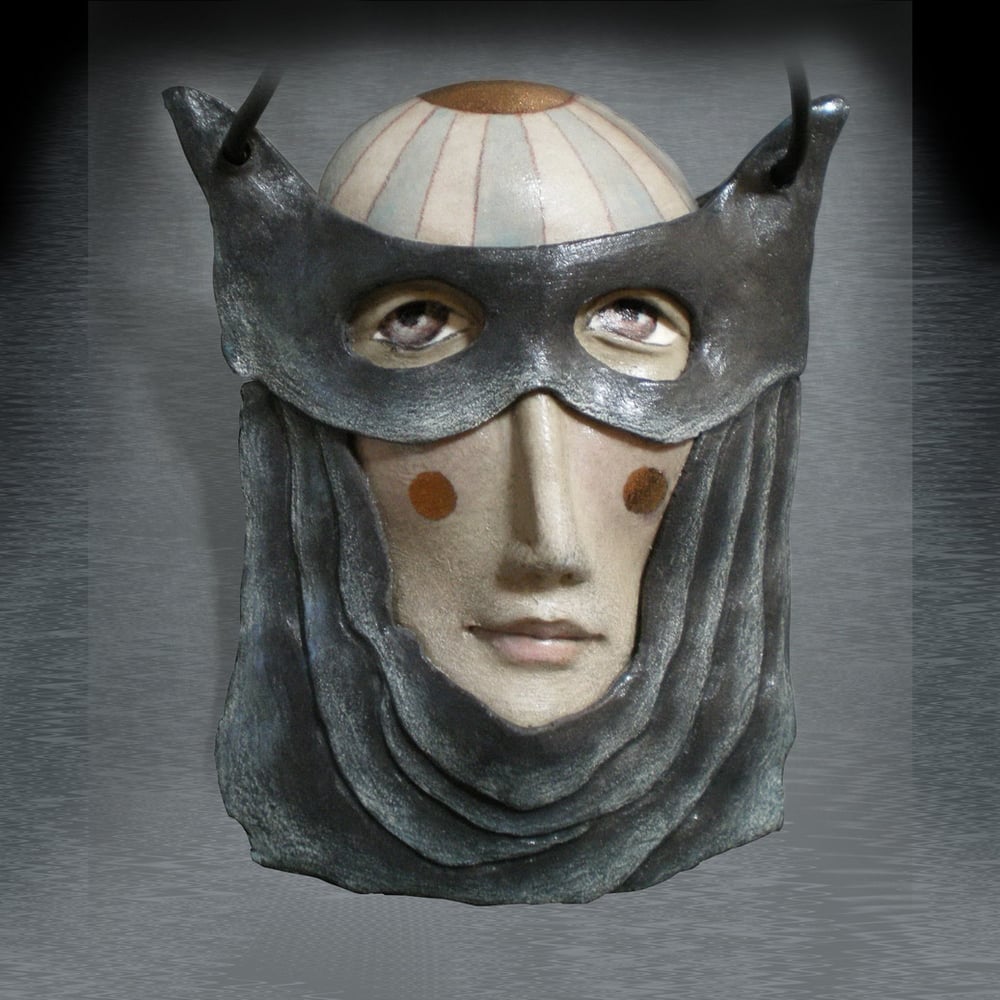 Image of Master of Disguise - Porcelain Mask Sculpture, Ceramic Face Pendant, Original Mask Art