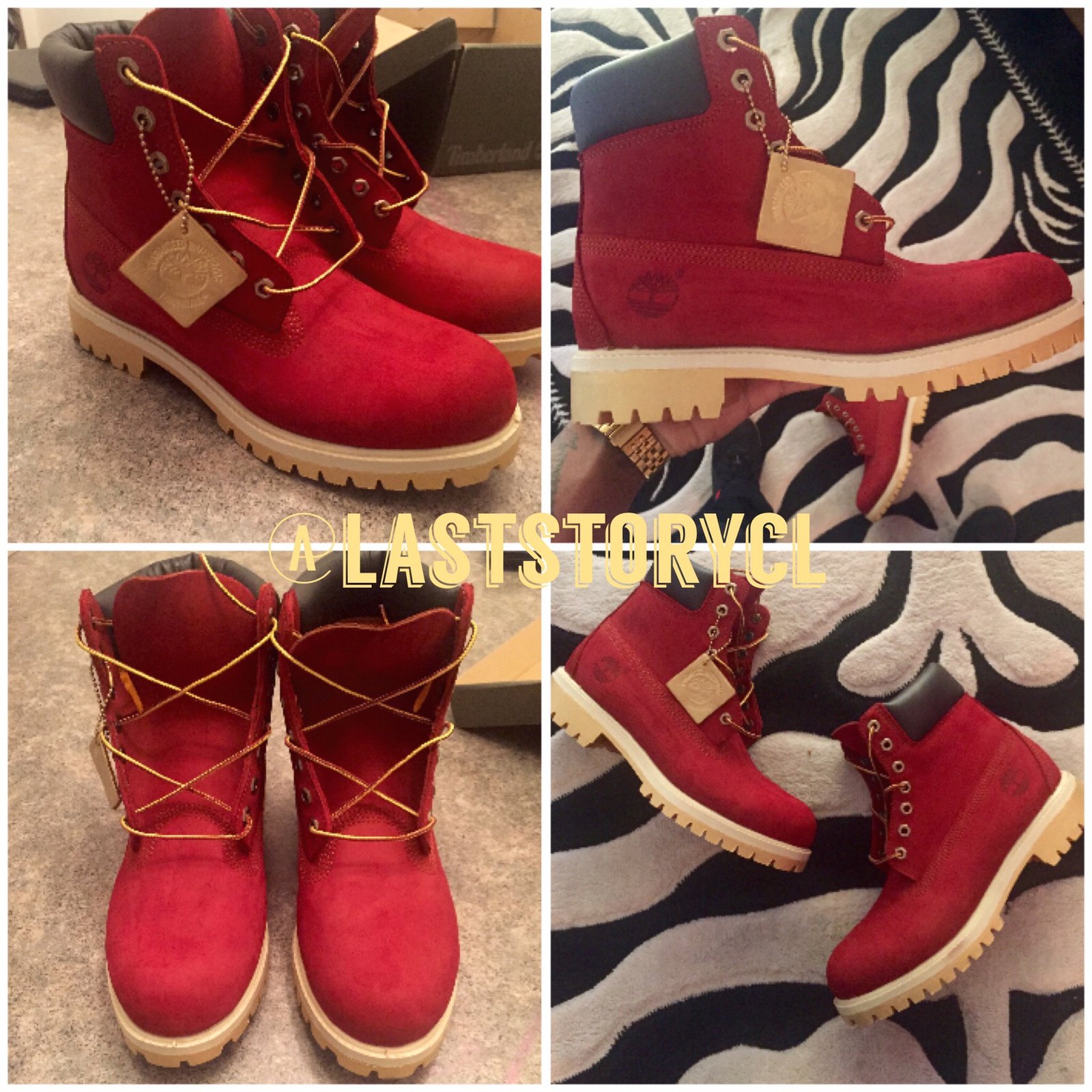 red and gold timbs