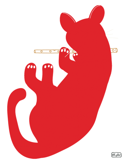Image of Red Cat with Flute