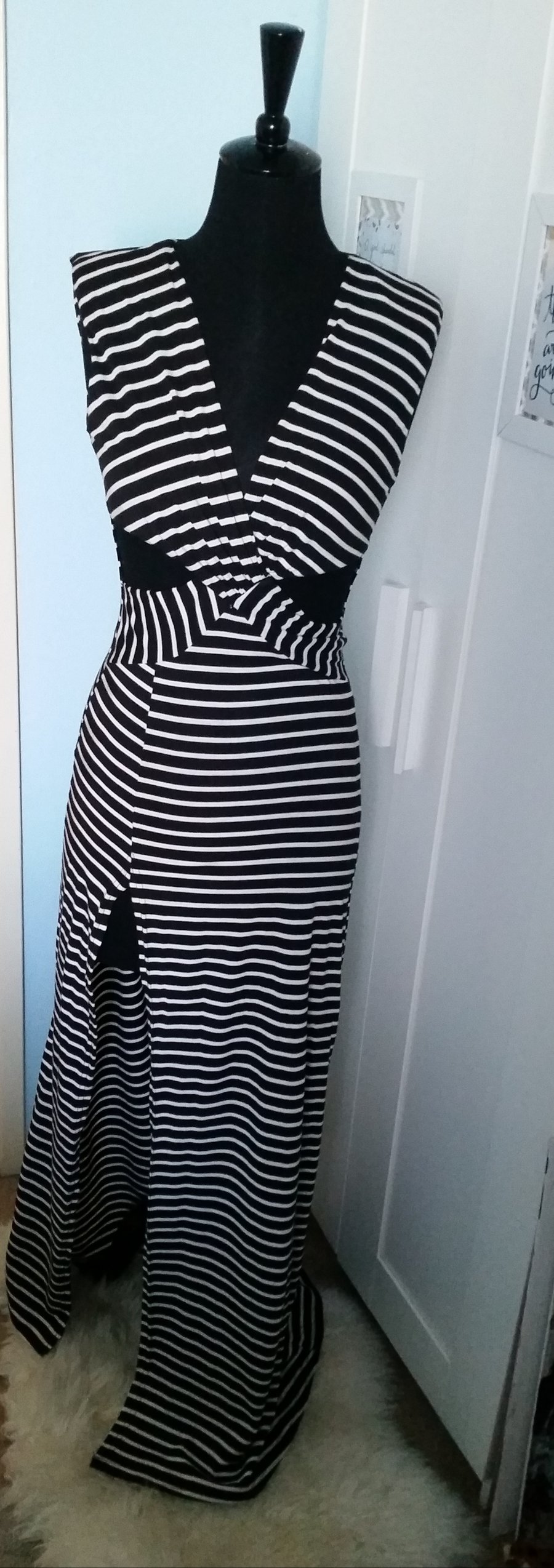 Image of (S)Black/White stripe cut out & high split dress