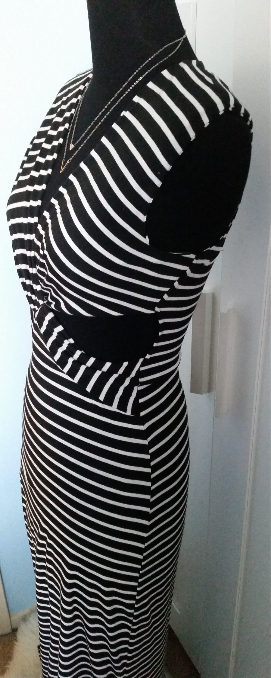 Image of (S)Black/White stripe cut out & high split dress