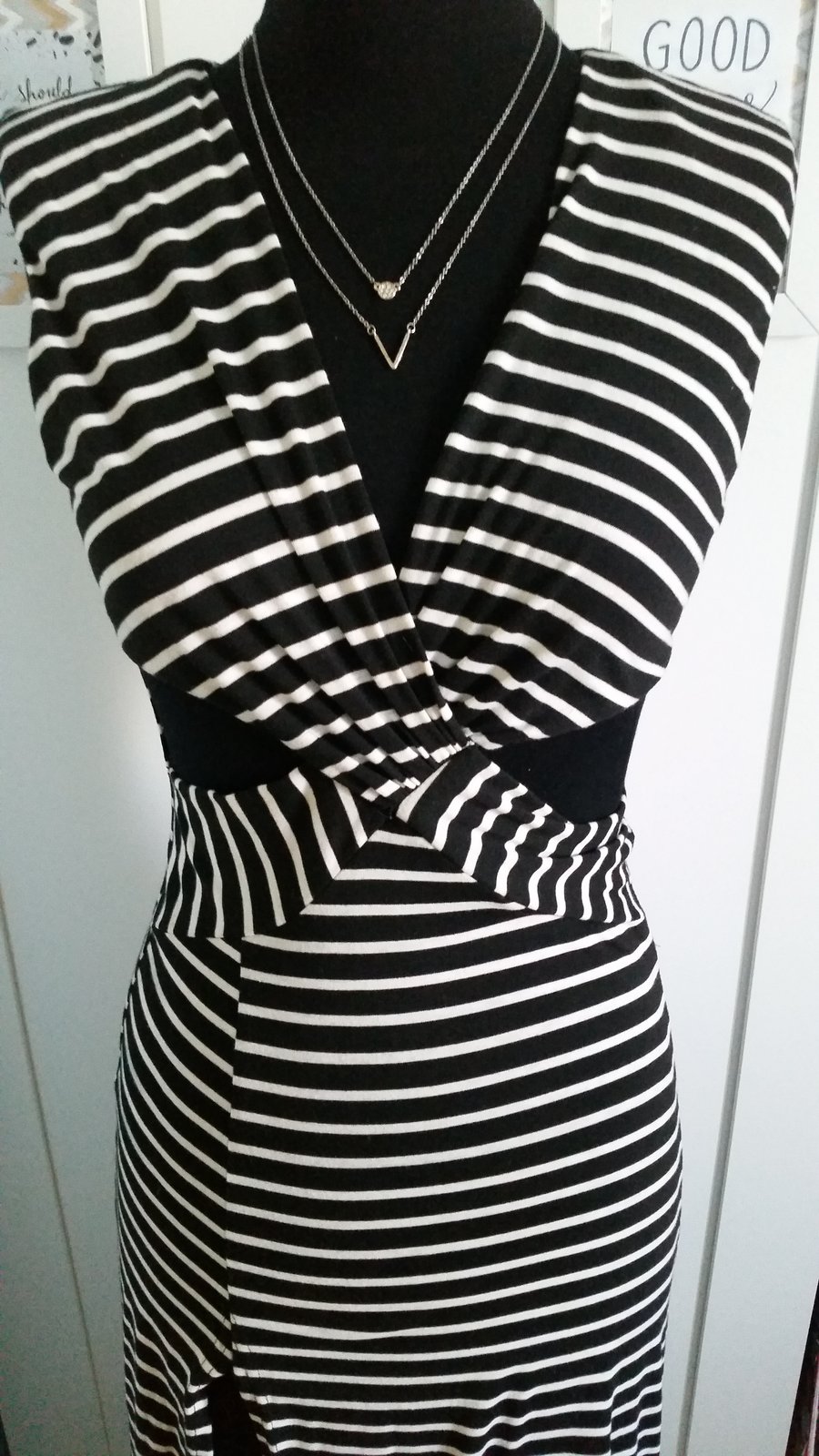 Image of (S)Black/White stripe cut out & high split dress