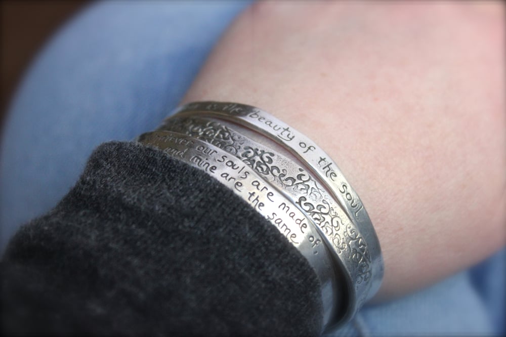 Image of sterling silver wuthering heights quote cuff