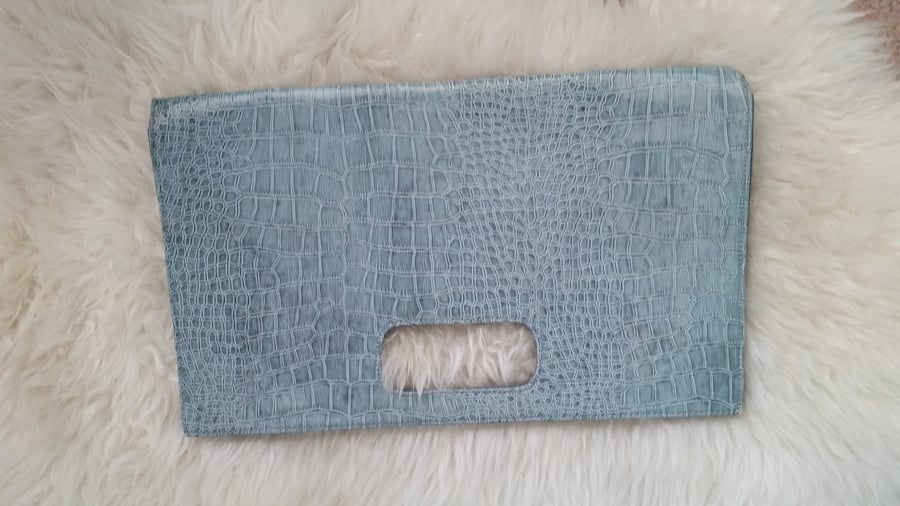 Image of Teal faux leather Crocodile style Clutch