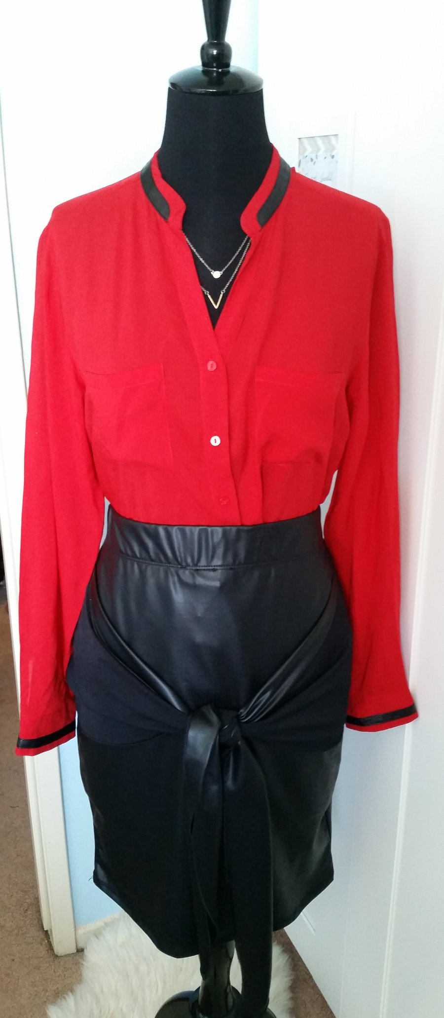 Image of Red W/ leather trim Dress Shirt