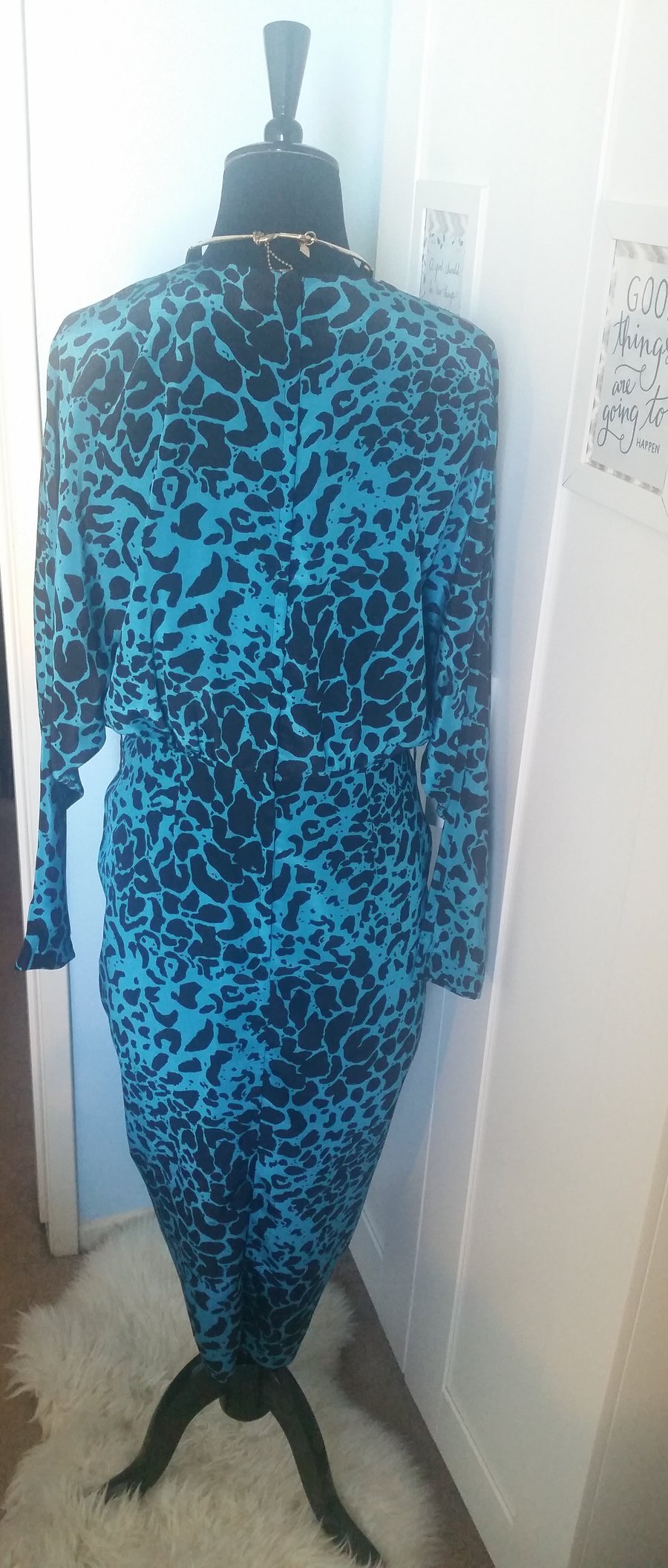 Image of Vintage Blue Leopard 80s power dress