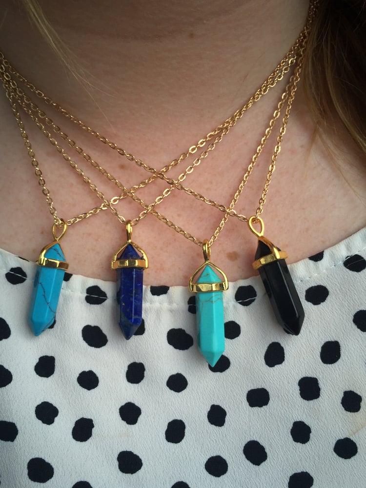 Image of Various Crystals Hexagonal Crystal necklace with gold plated chain