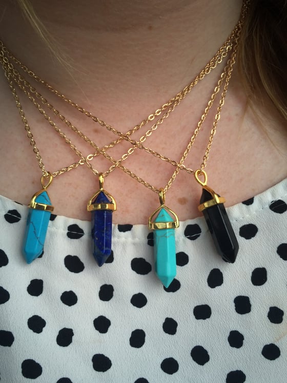 Image of Various Crystals Hexagonal Crystal necklace with gold plated chain
