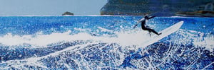 Image of Polzeath, Cornwall - surfer, shadow, seaspray flying