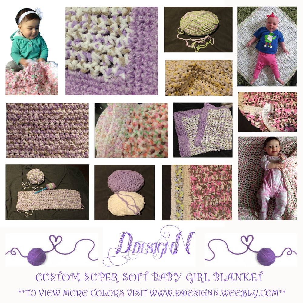 Image of Custom Color Super Soft Crochet Baby Blanket (Girl)