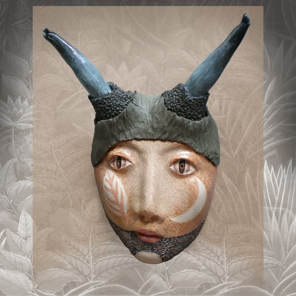 Image of Lost and Fauned - Mask Sculpture, Stoneware Wall Art, Original Mask Art
