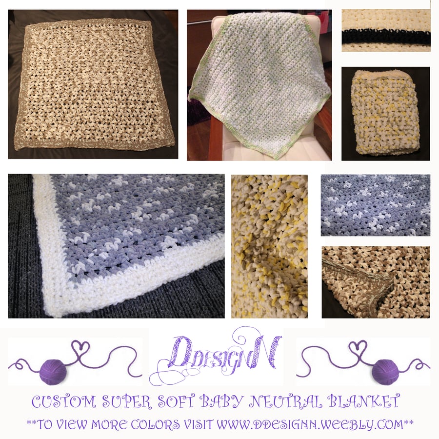 Image of Custom Color Super Soft Crochet Baby Blanket (Neutral)