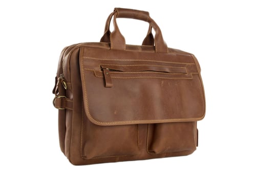 Image of Handcrafted Vintage Style Full Grain Calfskin Leather Business Briefcase Men's Laptop Bag 8951